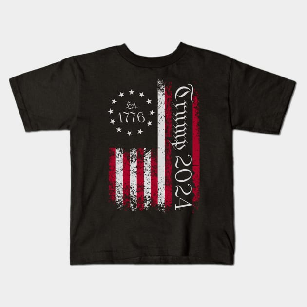 Est. 1776 Trump 2024 American Flag Kids T-Shirt by OrigamiOasis